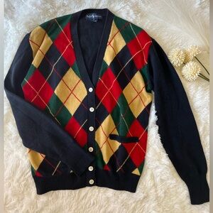 Ralph Lauren Argyle Cardigan in Red, Green, Yellow, and Black